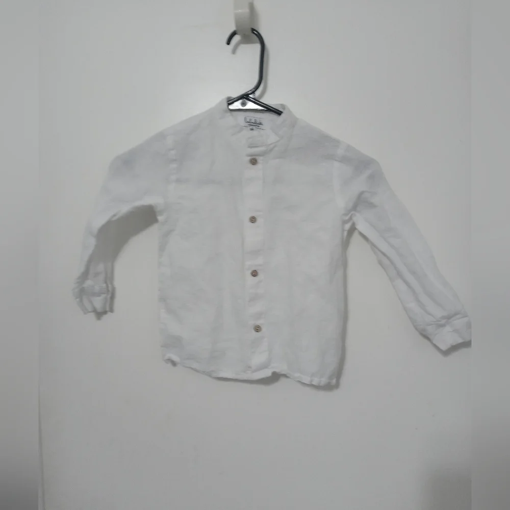 LULUKIDS BRIGHT WHITE LINEN BUTTON DOWN TODDLER BOY'S SHIRT 3-4Y